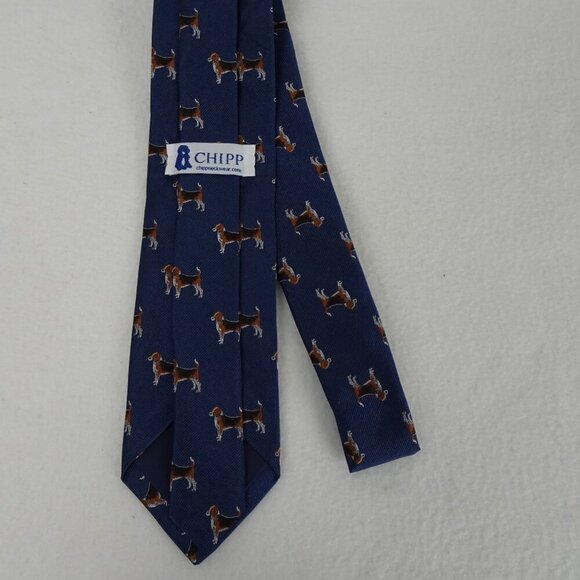 Chipp Neckwear Beagle Dog Necktie Tie Men's Blue Silk Preppy Made in USA - Picture 4 of 6